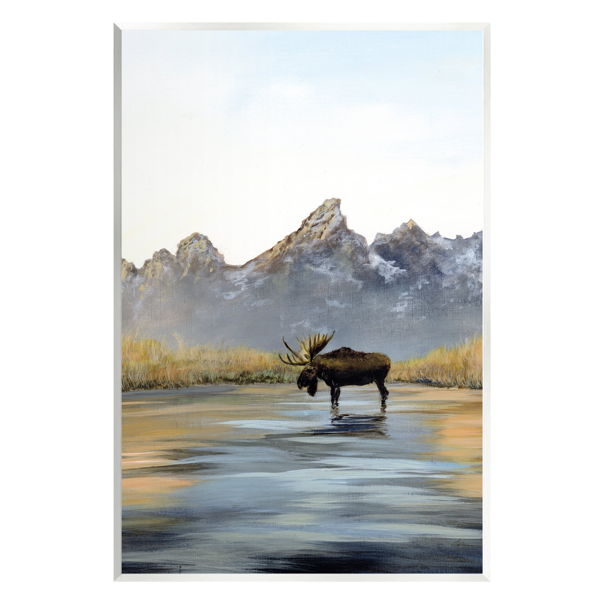 Stupell Industries Moose in Lake Scenery Nature Painting Unframed Art Print Wall Art, 13 x 19