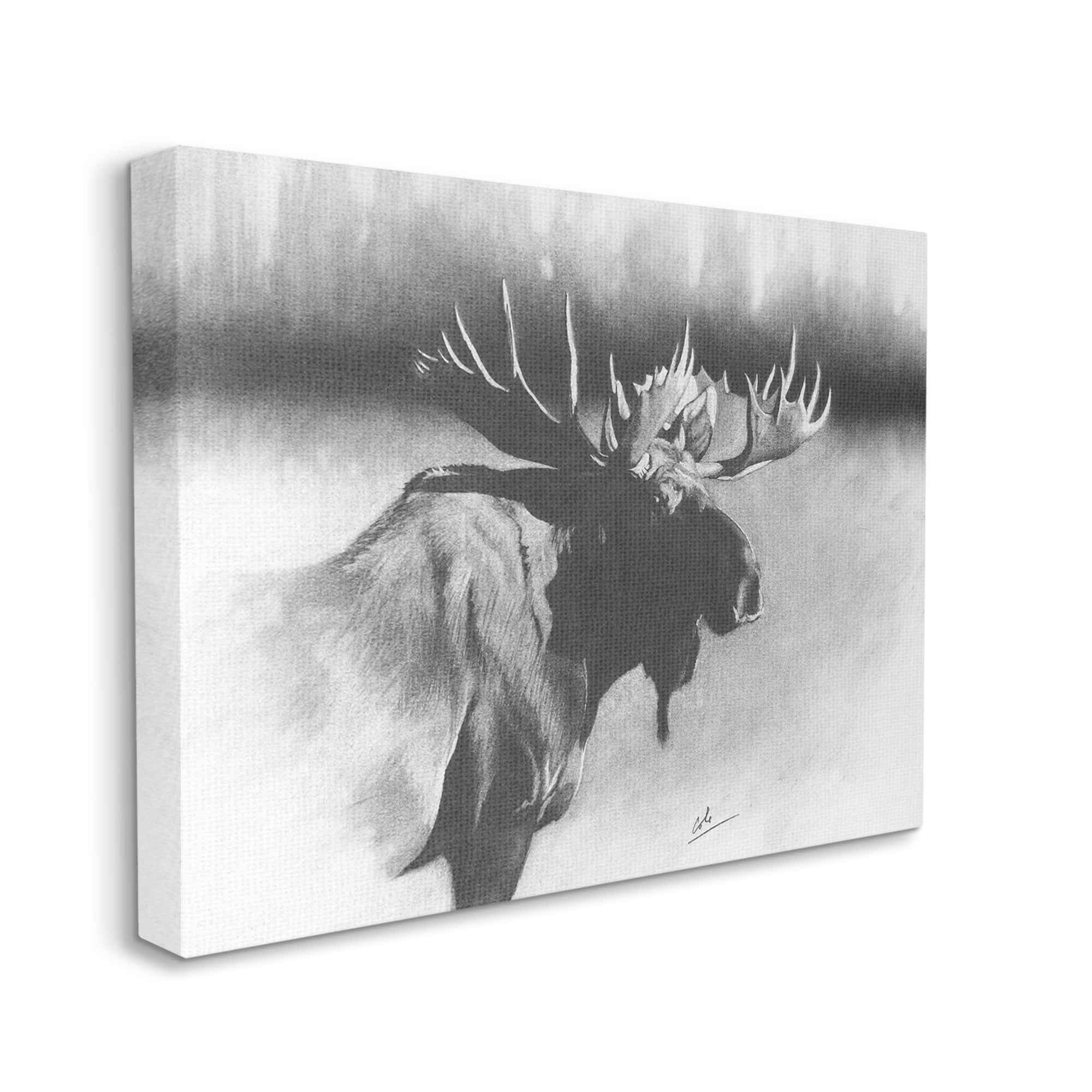 Stupell Industries Moose in Rustic Forest Realistic Pencil Animals & Insects Drawing Gallery Wrapped Canvas Print Wall Art, 30 x 40