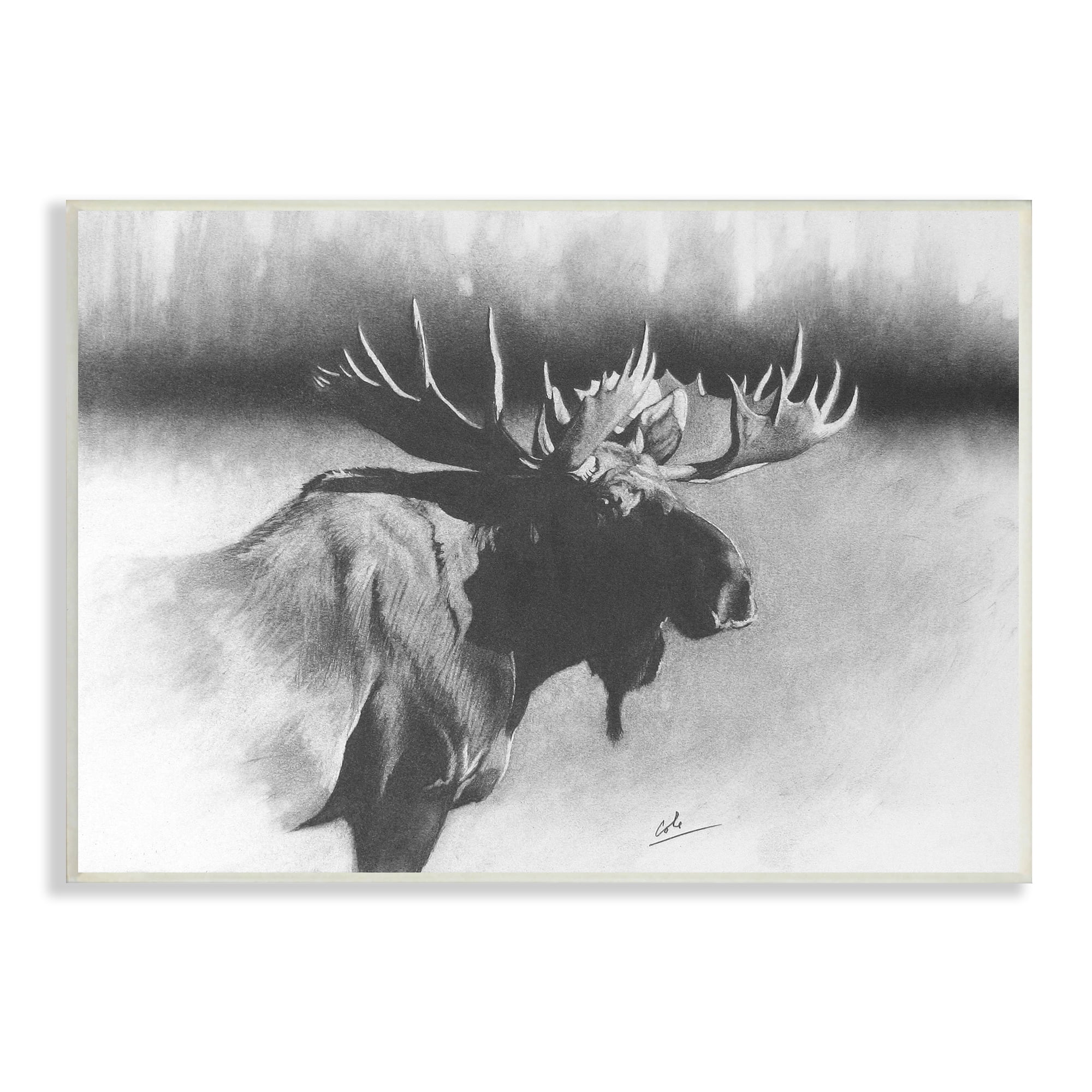 Stupell Industries Moose in Rustic Forest Realistic Pencil Animals & Insects Drawing Unframed Art Print Wall Art, 10 x 15
