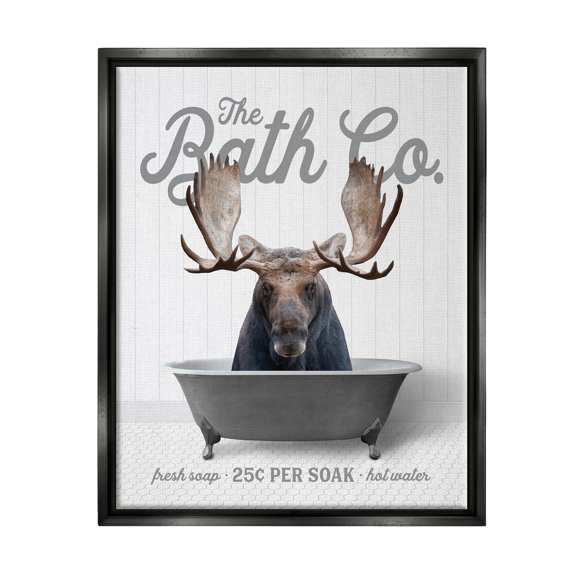 Stupell Industries Moose in Tub Animals & Insects Painting Black Floater Framed Art Print Wall Art, 25 x 31