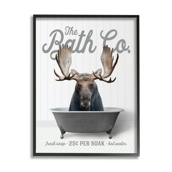 Stupell Industries Moose in Tub Animals & Insects Painting Black Framed Art Print Wall Art, 24 x 30