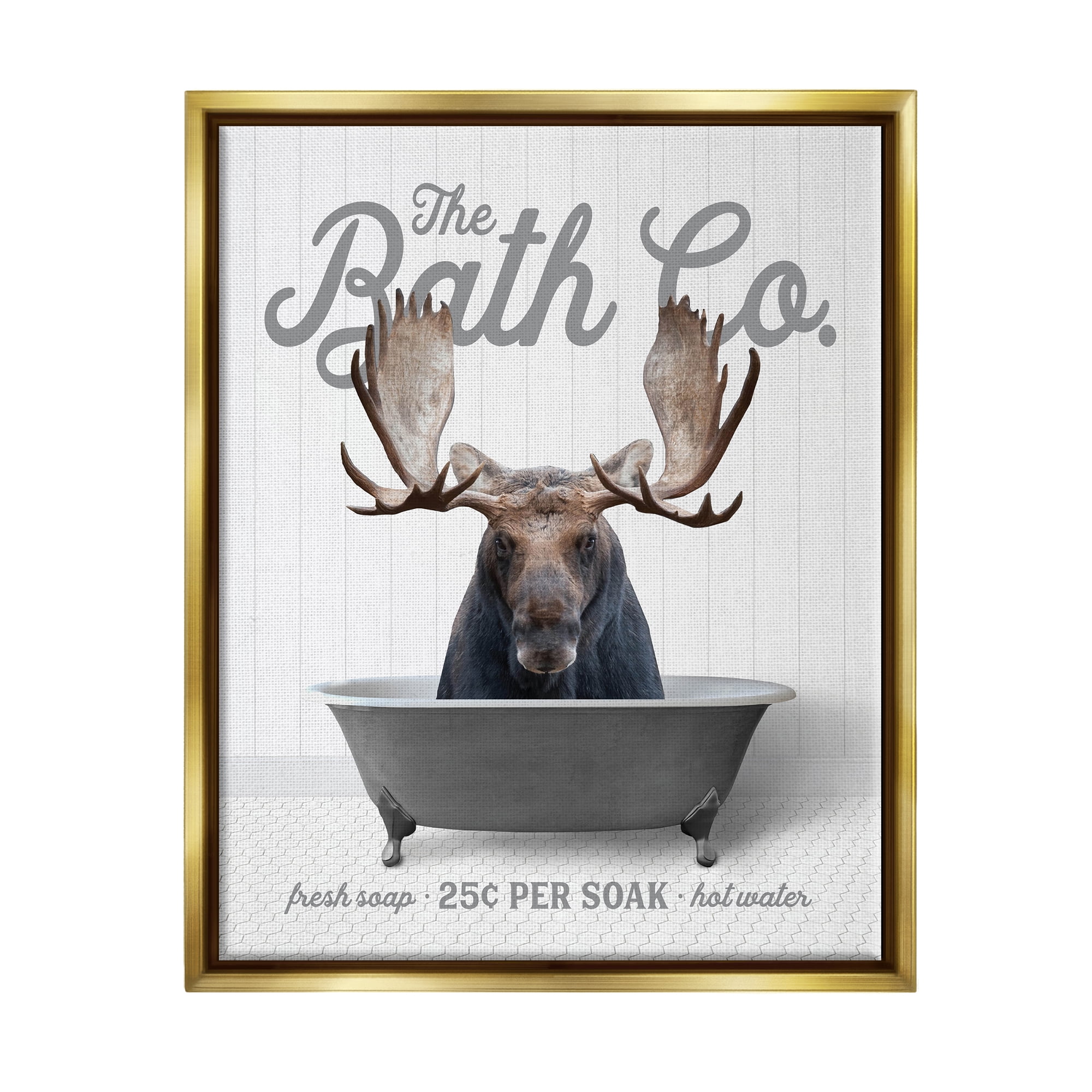 Stupell Industries Moose in Tub Animals & Insects Painting Gold Floater Framed Art Print Wall Art, 25 x 31