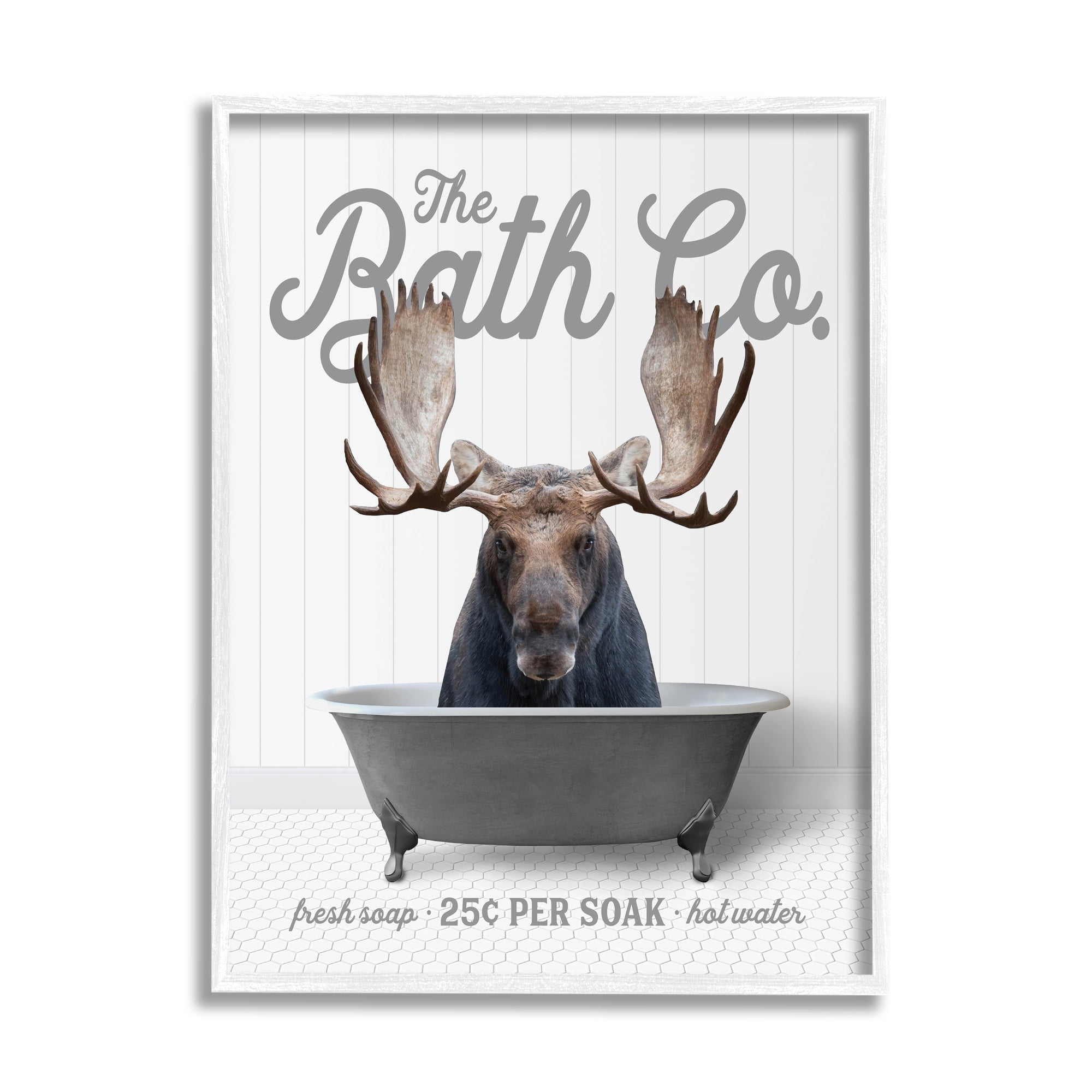 Stupell Industries Moose in Tub Animals & Insects Painting White Framed Art Print Wall Art, 11 x 14