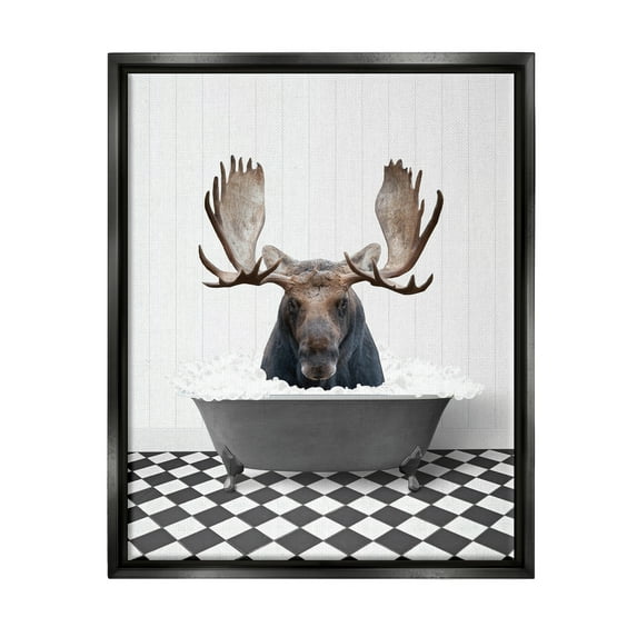 Stupell Industries Moose in Vintage Bath Animals & Insects Painting Black Floater Framed Art Print Wall Art, 25 x 31