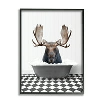 Stupell Industries Moose in Vintage Bath Animals & Insects Painting Black Framed Art Print Wall Art, 11 x 14