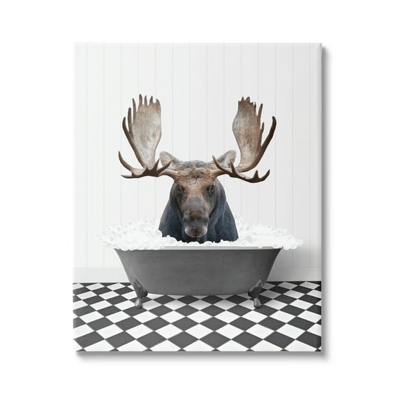 Stupell Industries Moose in Vintage Bath Animals & Insects Painting Gallery Wrapped Canvas Print Wall Art, 16 x 20