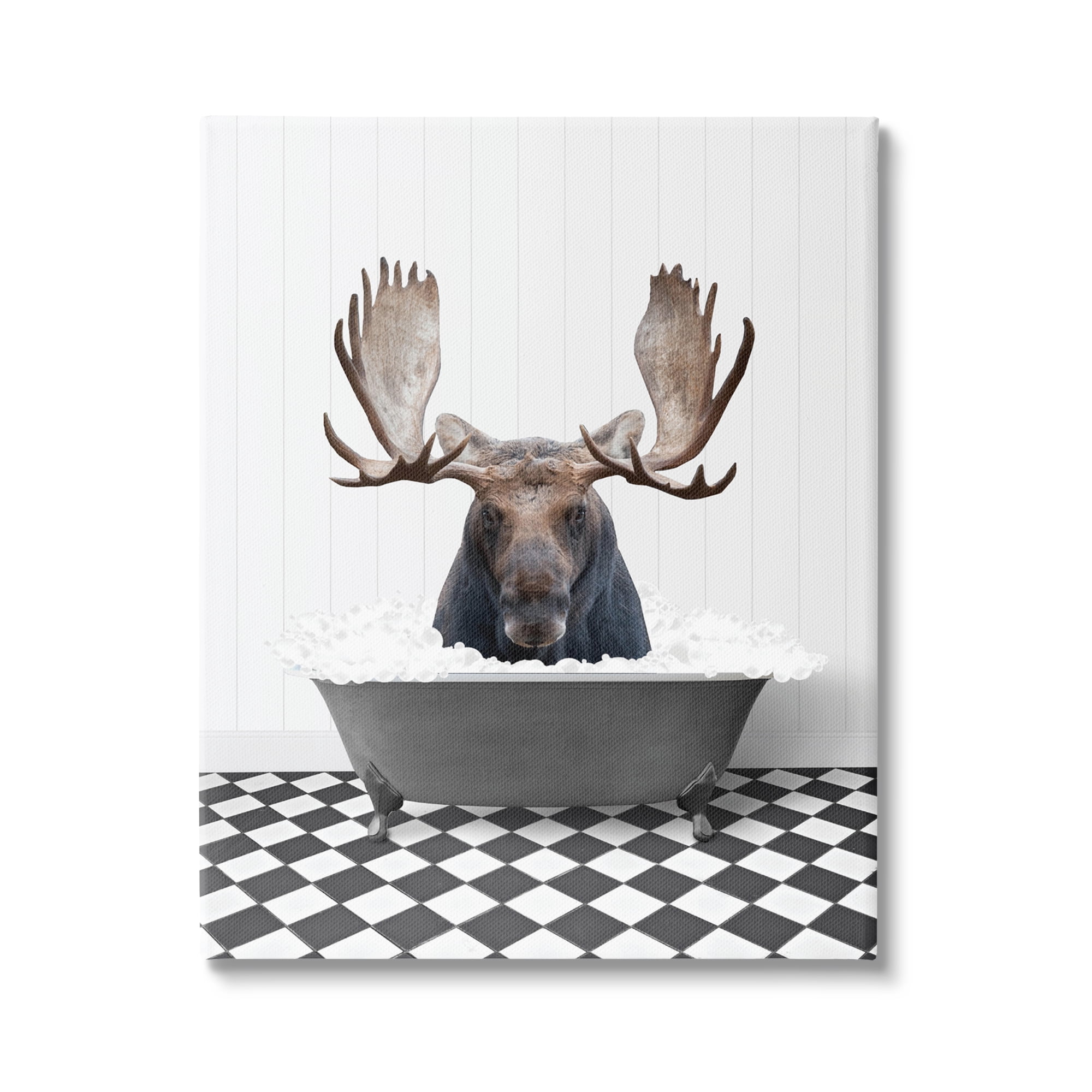Stupell Industries Moose in Vintage Bath Animals & Insects Painting Gallery Wrapped Canvas Print Wall Art, 24 x 30