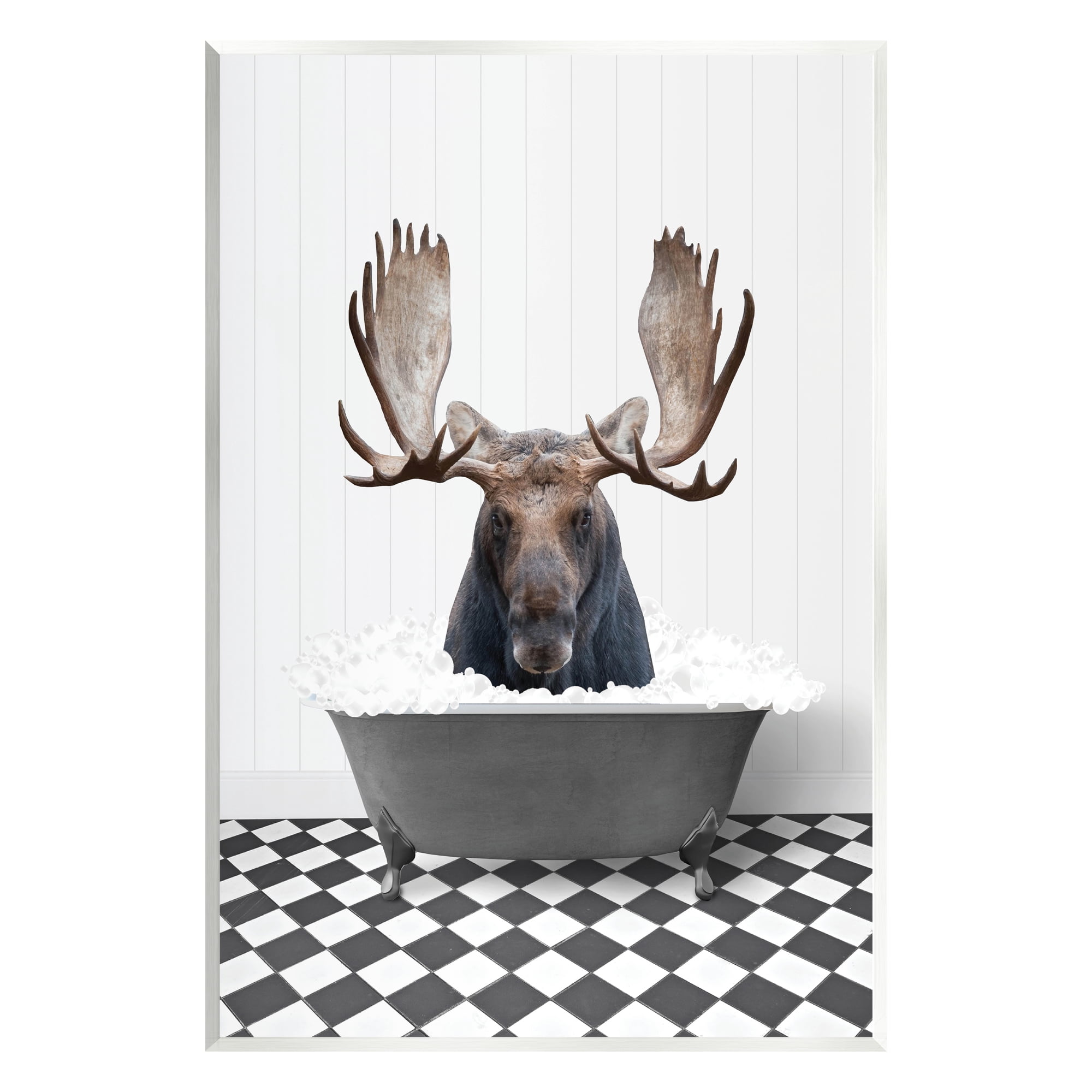 Stupell Industries Moose in Vintage Bath Animals & Insects Painting Unframed Art Print Wall Art, 13 x 19