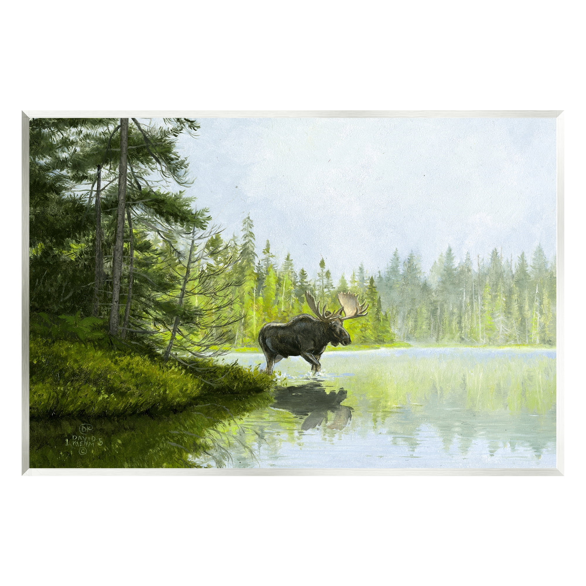 Stupell Industries Moose in Woodland Pond Nature Painting Unframed Art Print Wall Art, 15 x 10