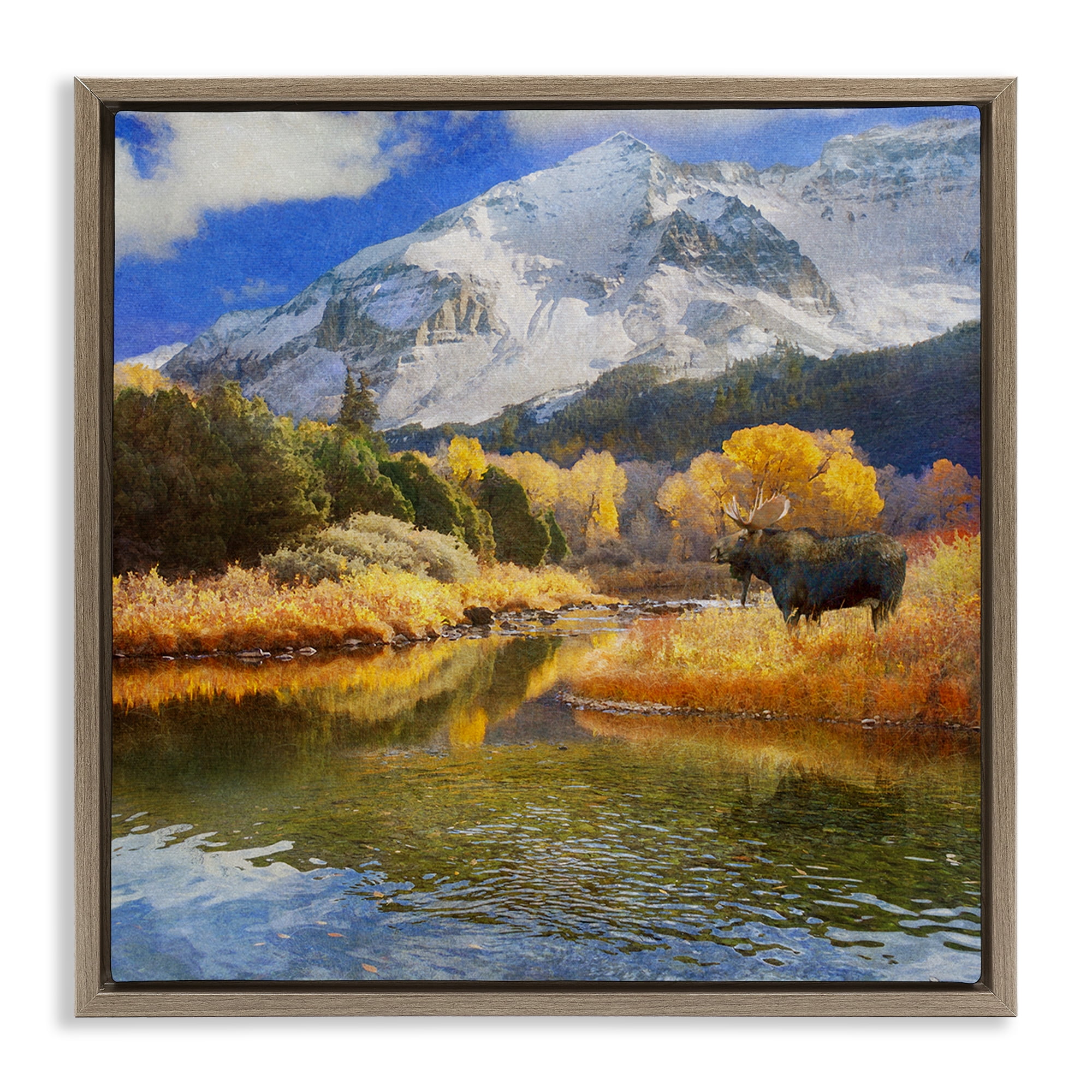 Stupell Industries Moose on Dolores River Landscape & Nature Photography Brown Floater Framed Canvas Art Print Wall Art, 18 x 18