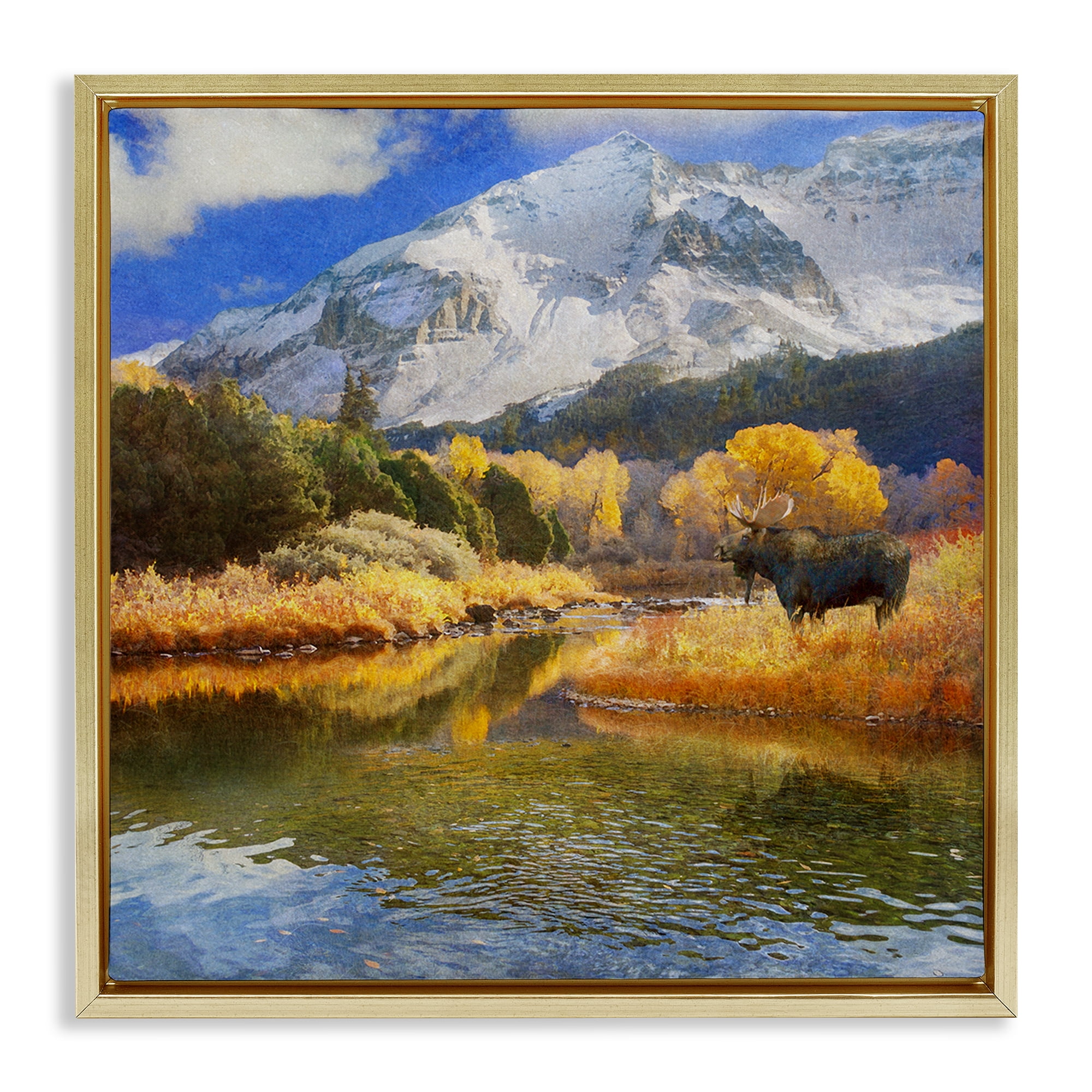 Stupell Industries Moose on Dolores River Landscape & Nature Photography Gold Floater Framed Canvas Art Print Wall Art, 25 x 25