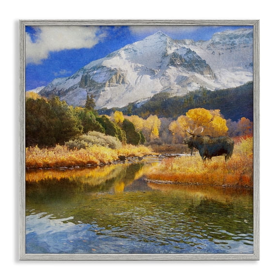 Stupell Industries Moose on Dolores River Landscape & Nature Photography Gray Framed Art Print Wall Art, 17 x 17