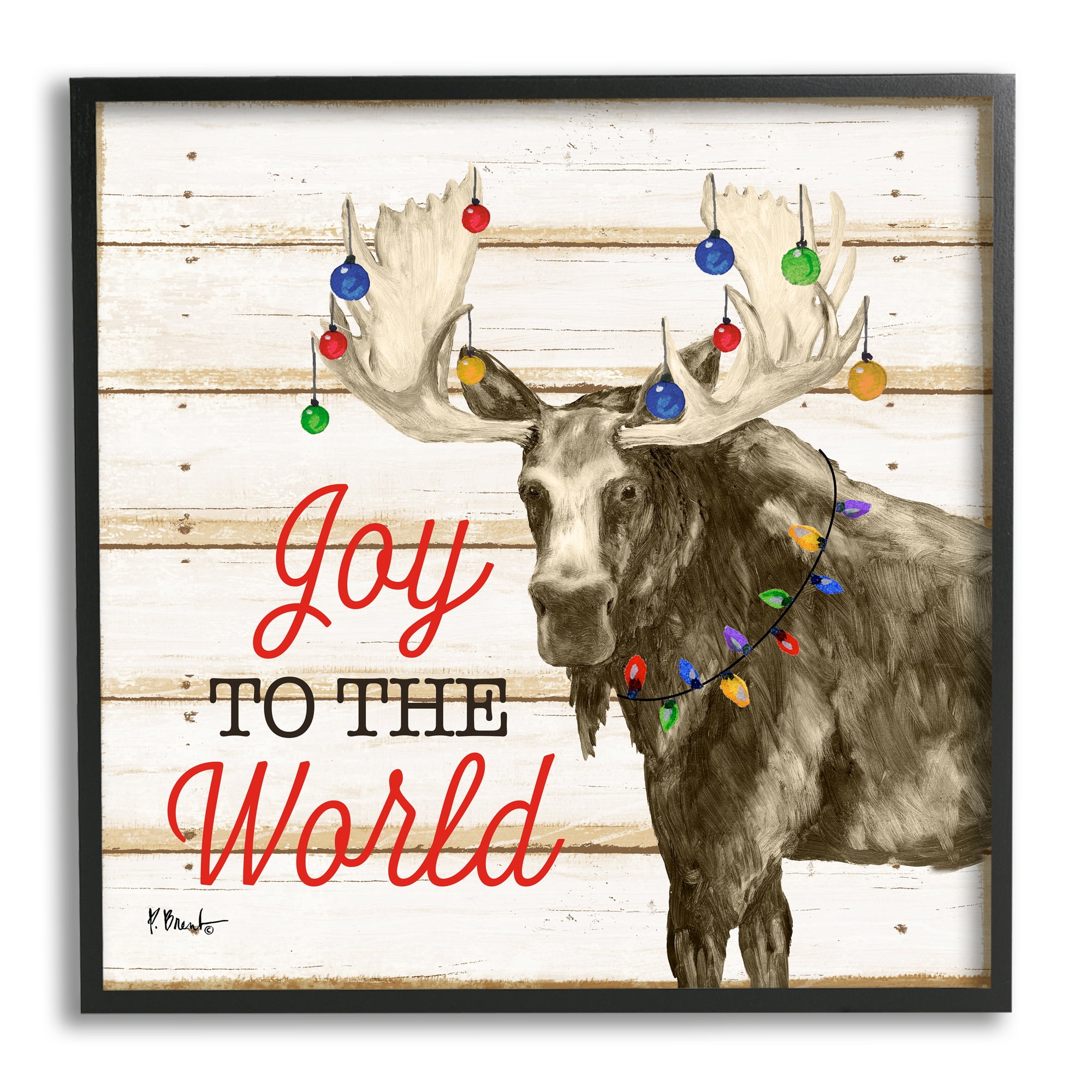 Stupell Industries Moose with Festive Lights Holiday Painting Black Framed Art Print Wall Art, 12 x 12