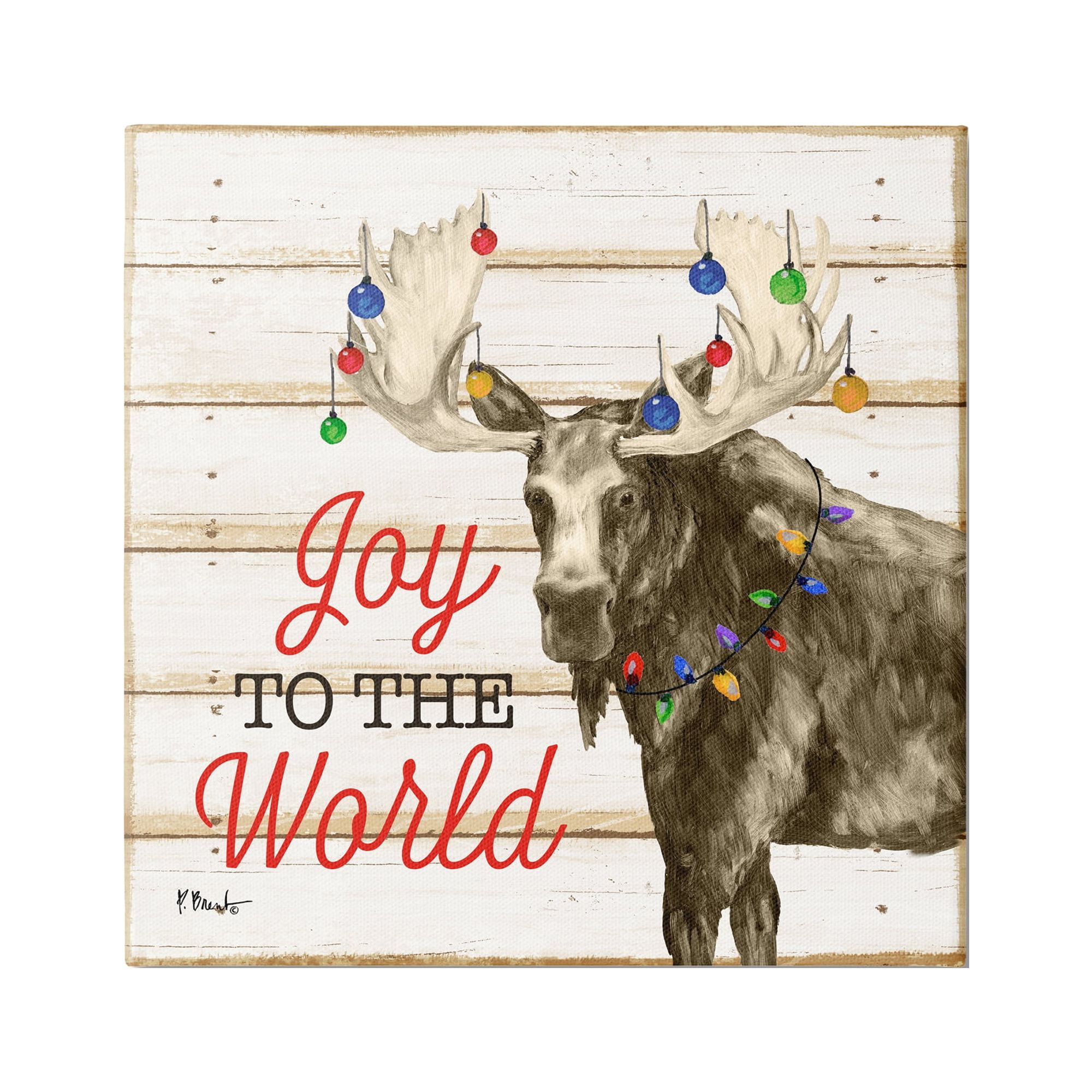 Stupell Industries Moose with Festive Lights Holiday Painting Gallery Wrapped Canvas Print Wall Art, 30 x 30