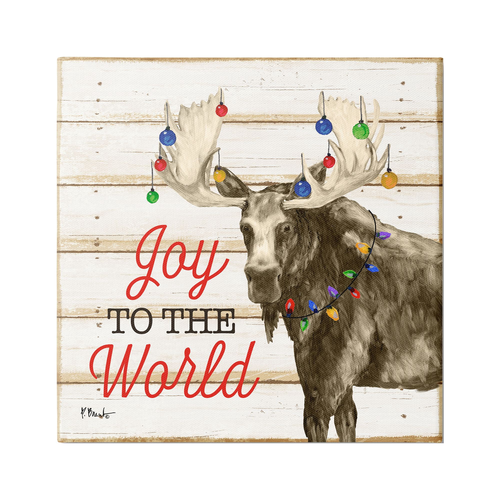 Stupell Industries Moose with Festive Lights Holiday Painting Gallery Wrapped Canvas Print Wall Art, 36 x 36