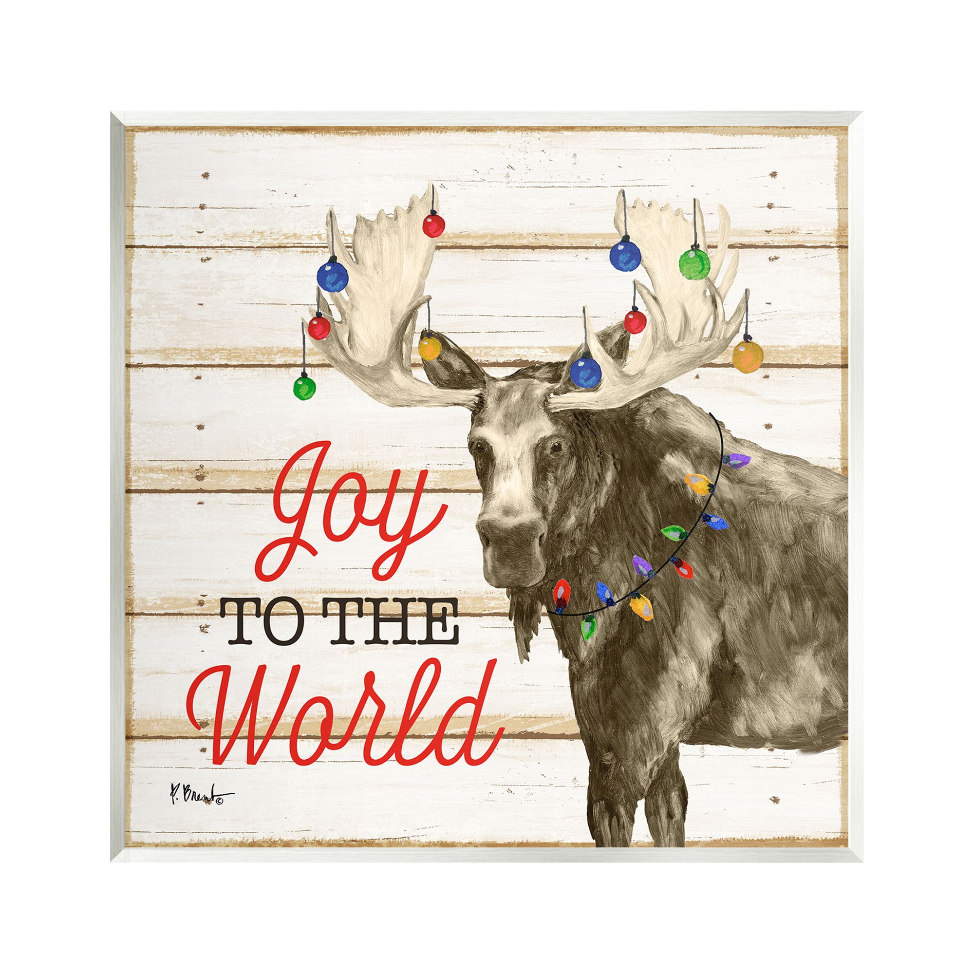 Stupell Industries Moose with Festive Lights Holiday Painting Unframed Art Print Wall Art, 12 x 12