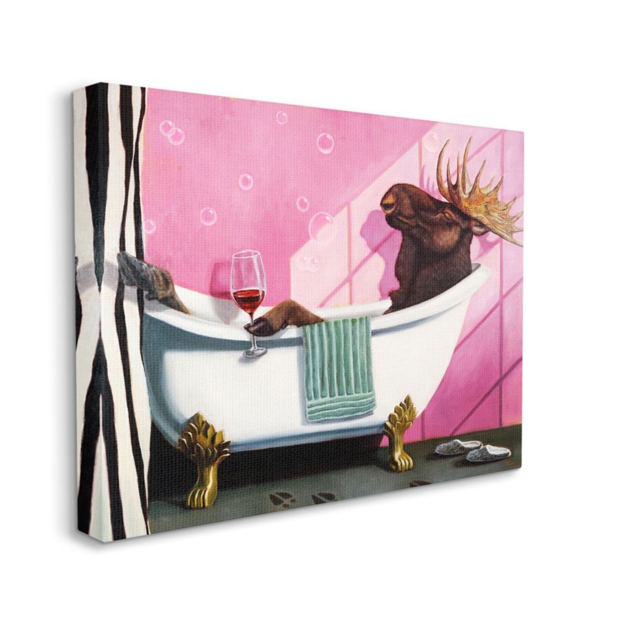 Stupell Industries Moose with Wine Bathroom Claw Tub Relaxation Design by Lucia Heffernan, 36" x 48"