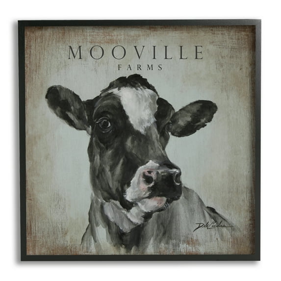 Stupell Industries Mooville Farms Rustic Sign Vintage Dairy Cow Portrait, 17 x 30, Design by Debi Coules