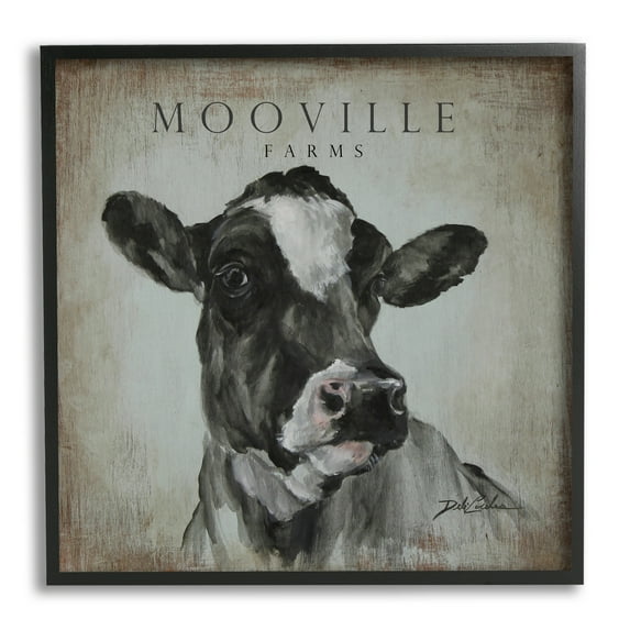 Stupell Industries Mooville Farms Rustic Sign Vintage Dairy Cow Portrait, 24 x 24, Design by Debi Coules