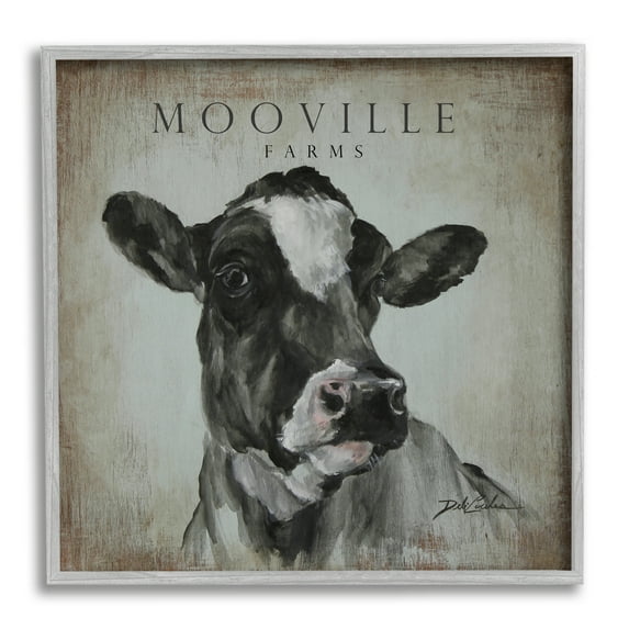 Stupell Industries Mooville Farms Rustic Sign Vintage Dairy Cow Portrait, 24 x 24, Design by Debi Coules