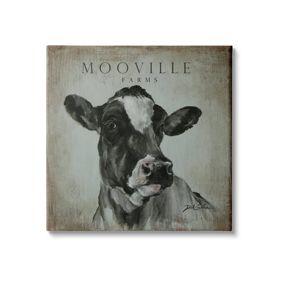 Stupell Industries Mooville Farms Rustic Sign Vintage Dairy Cow Portrait, 30 x 30, Design by Debi Coules