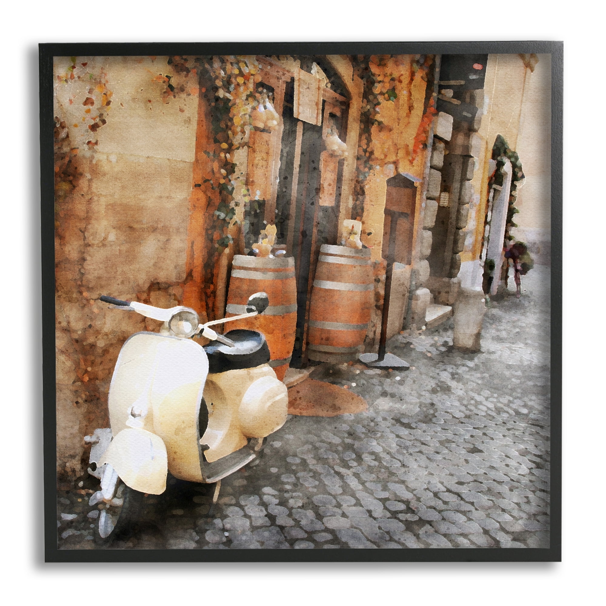 Stupell Industries Moped in Town Alley Travel & Places Painting Black Framed Art Print Wall Art, 24 x 24