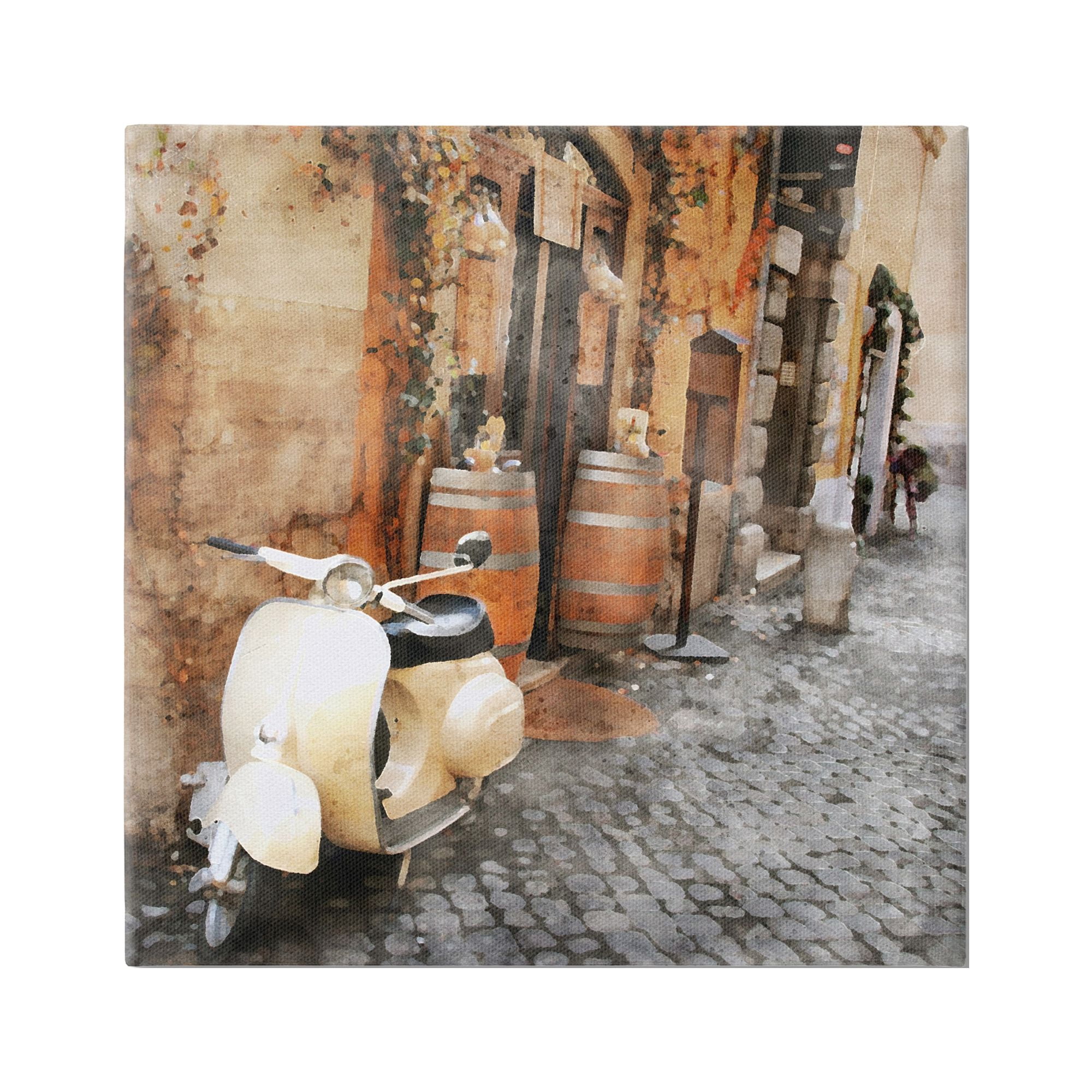 Stupell Industries Moped in Town Alley Travel & Places Painting Gallery Wrapped Canvas Print Wall Art, 36 x 36