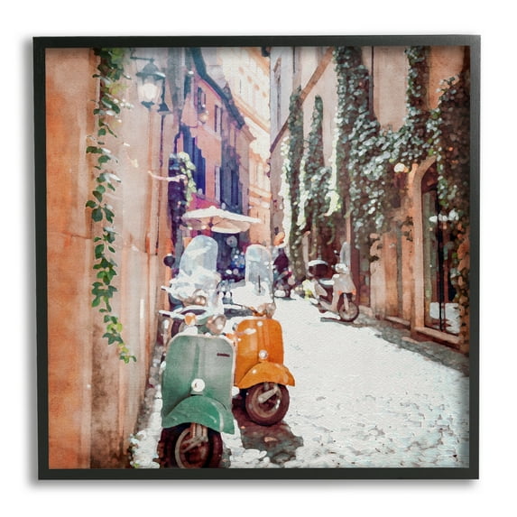 Stupell Industries Mopeds on Italian Street Travel & Places Painting Black Framed Art Print Wall Art, 24 x 24