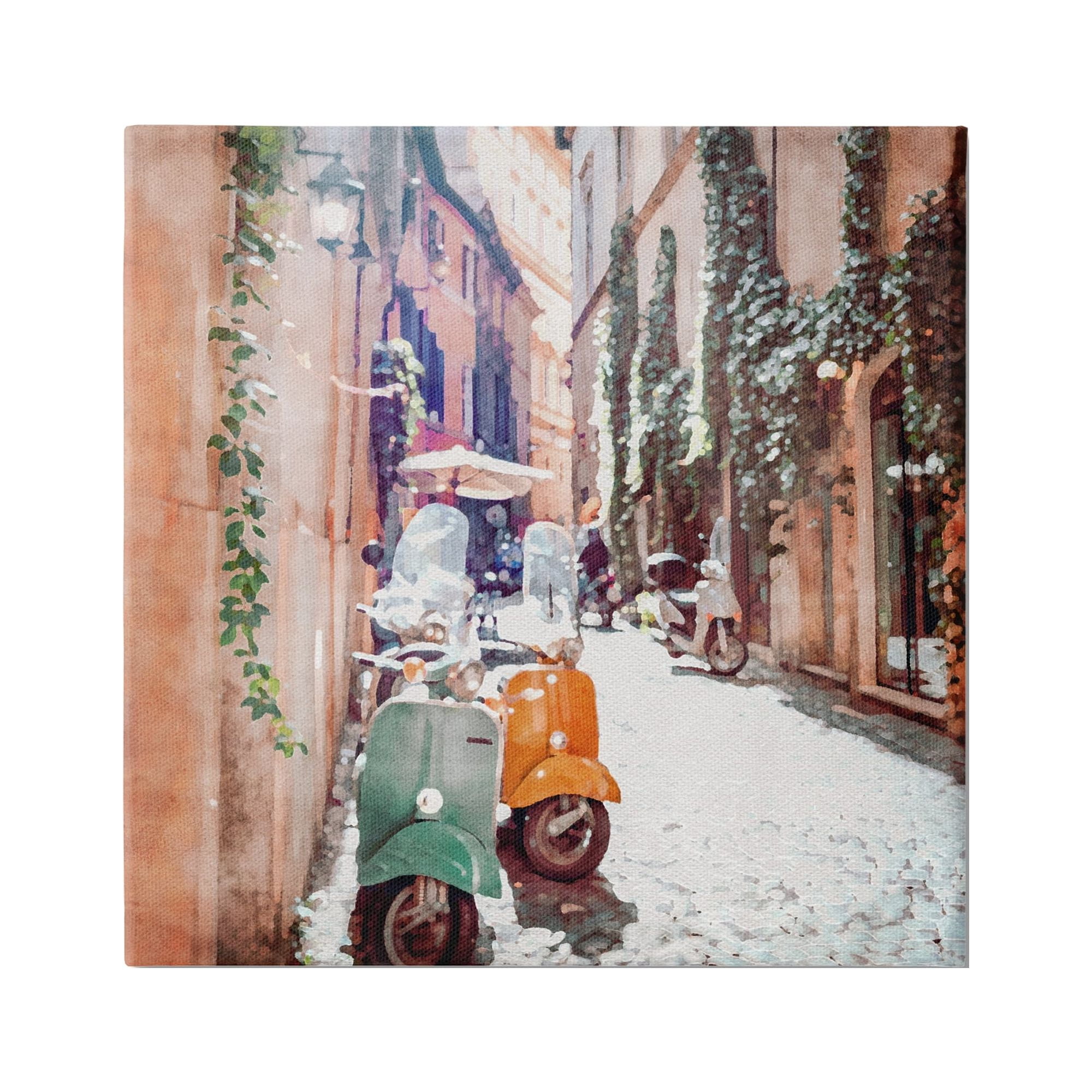Stupell Industries Mopeds on Italian Street Travel & Places Painting Gallery Wrapped Canvas Print Wall Art, 24 x 24