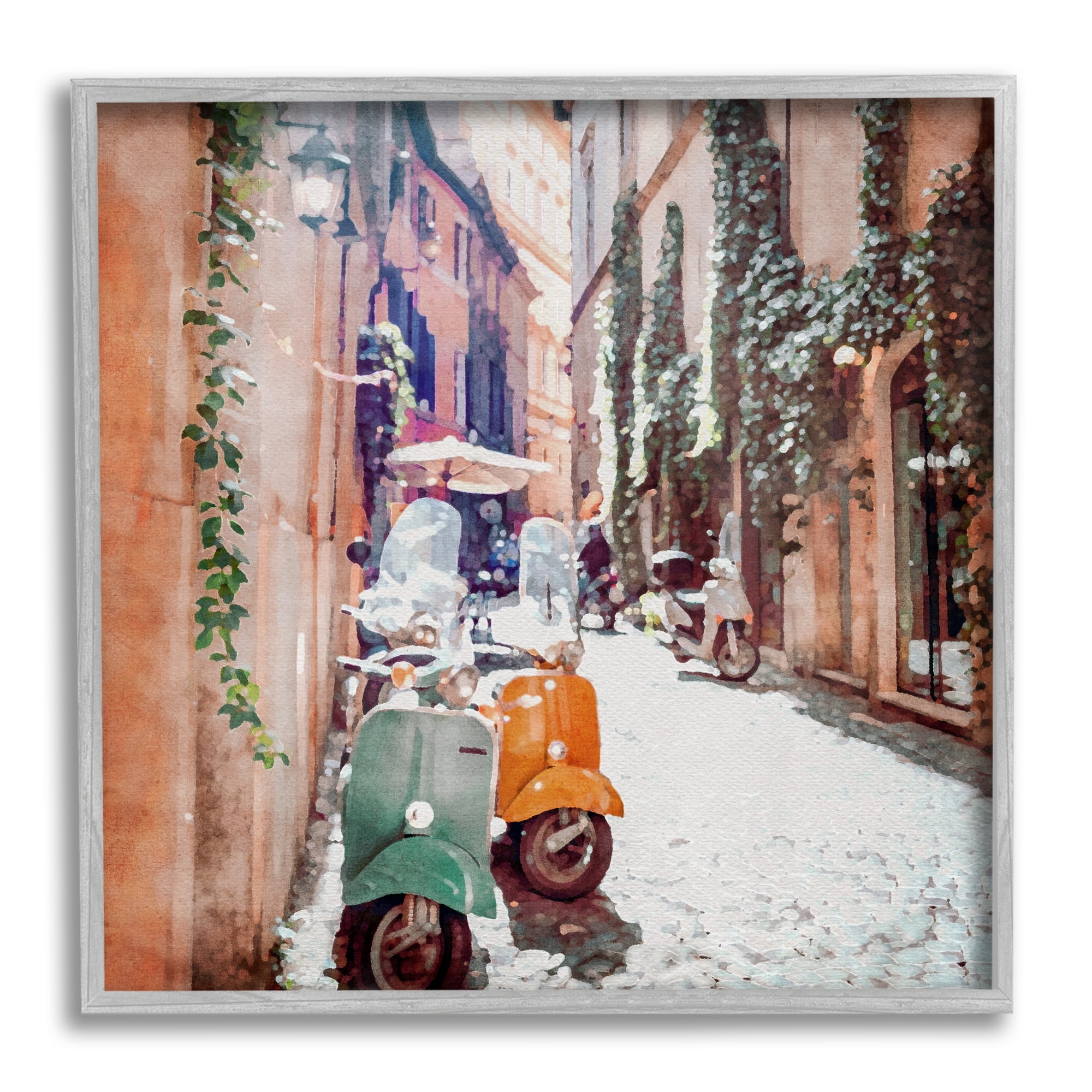 Stupell Industries Mopeds on Italian Street Travel & Places Painting Gray Framed Art Print Wall Art, 24 x 24
