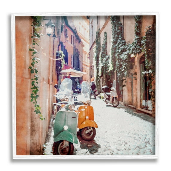 Stupell Industries Mopeds on Italian Street Travel & Places Painting White Framed Art Print Wall Art, 24 x 24