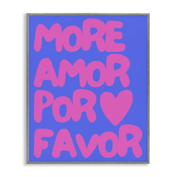Stupell Industries More Amor Blue & Pink Text & Numbers Painting Gray Framed Art Print Wall Art, 24 x 30