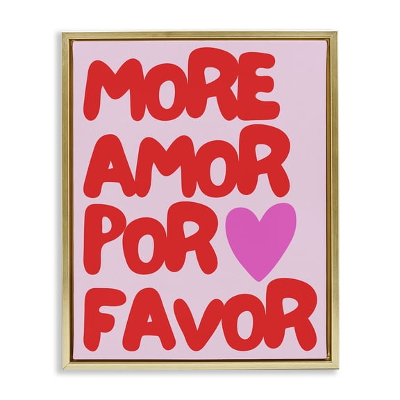 Stupell Industries More Amor Phrase Text & Numbers Painting Gold Floater Framed Canvas Art Print Wall Art, 25 x 31