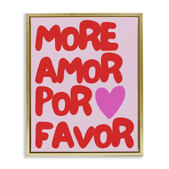 Stupell Industries More Amor Phrase Text & Numbers Painting Gold Floater Framed Canvas Art Print Wall Art, 25 x 31