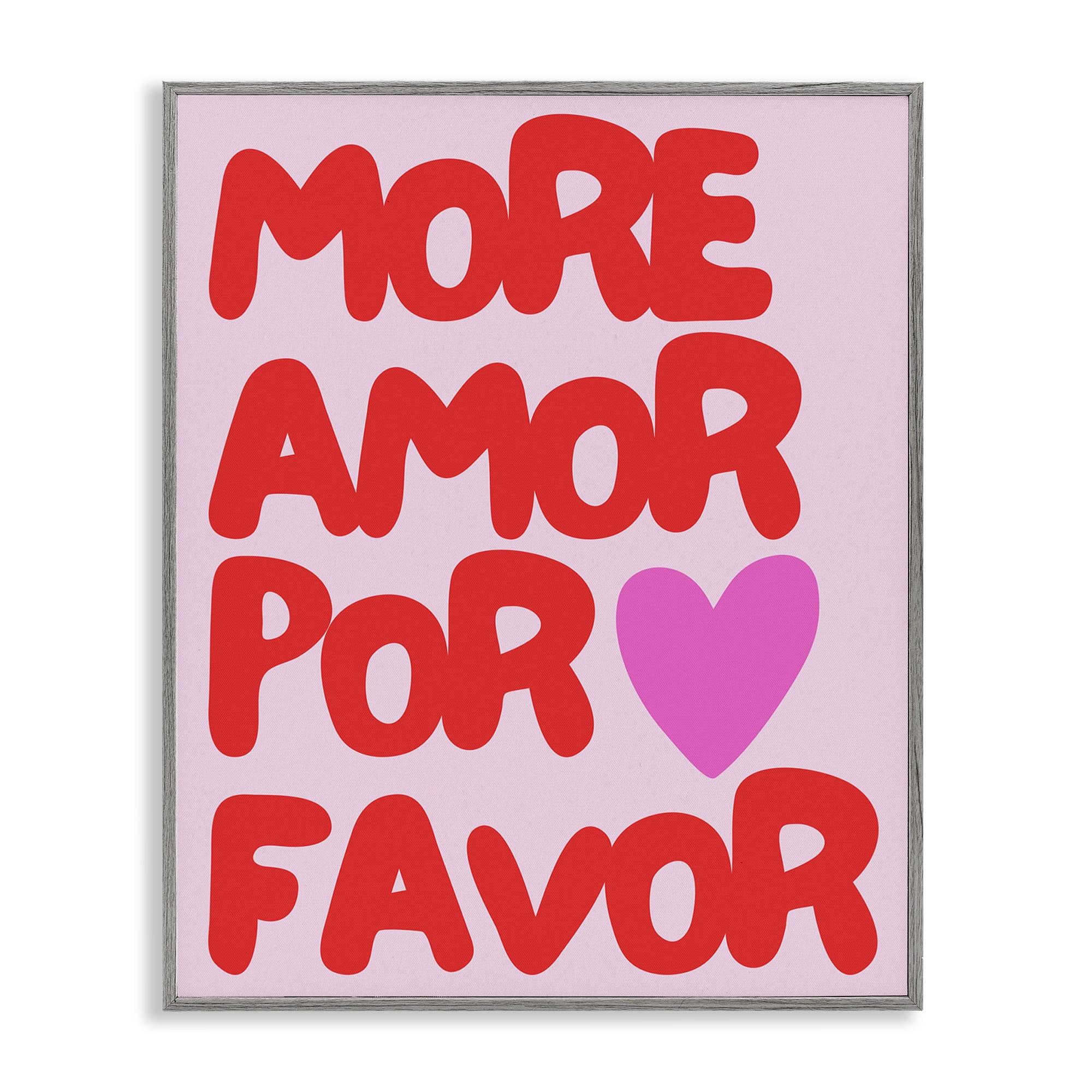 Stupell Industries More Amor Phrase Text & Numbers Painting Gray Framed Art Print Wall Art, 24 x 30