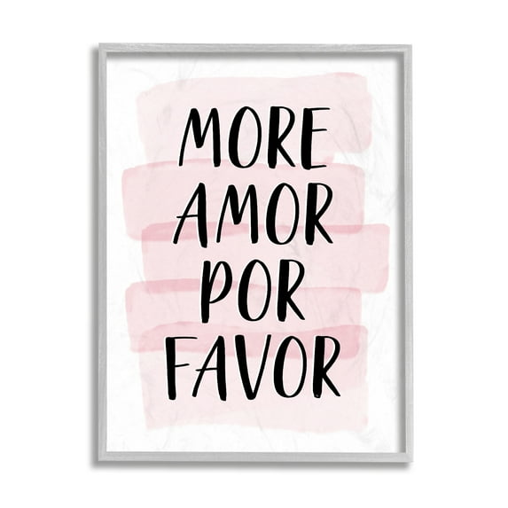 Stupell Industries More Amor Por Favor Phrase Pink Highlight Performing Arts Painting Gray Framed Art Print Wall Art, 11 x 14