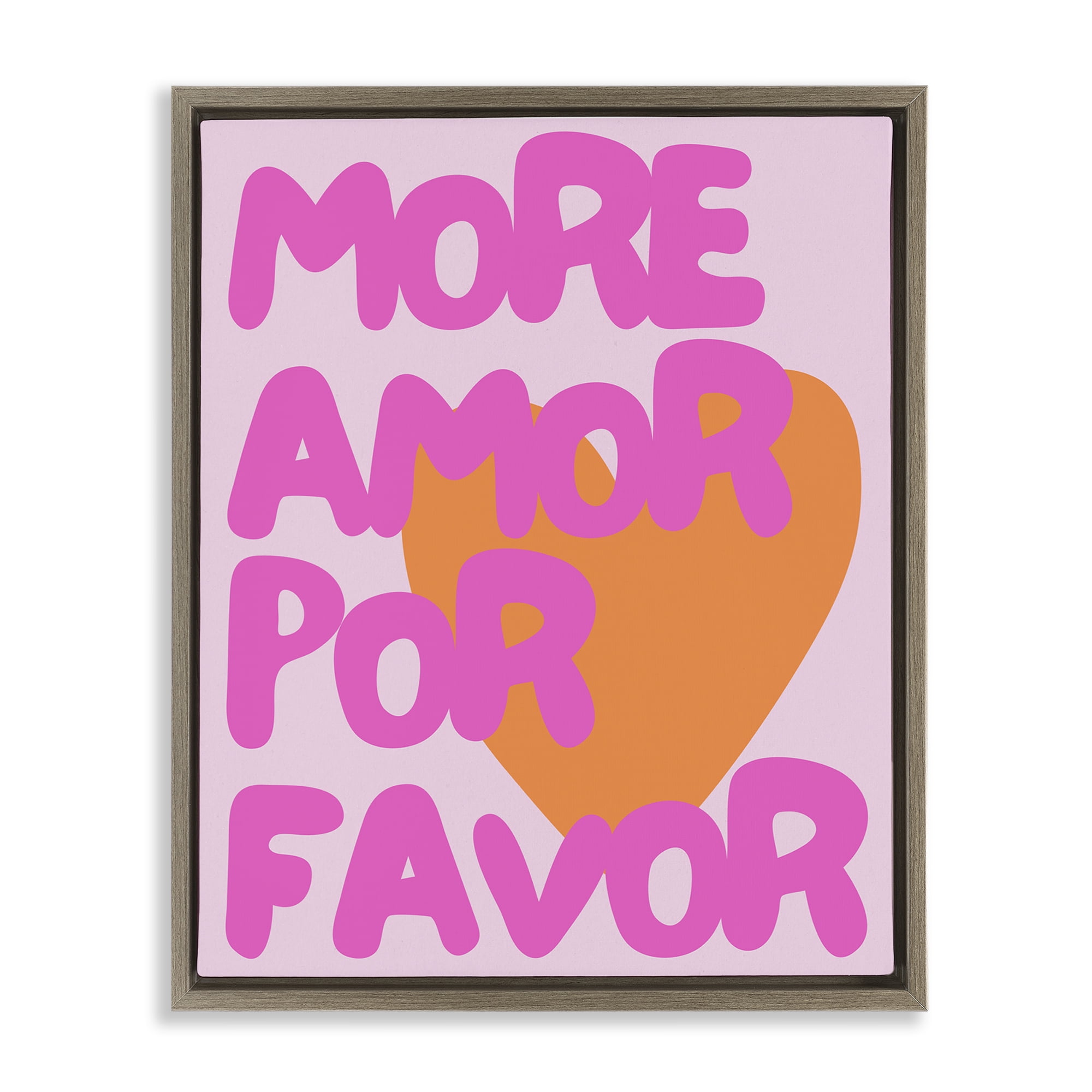 Stupell Industries More Amor Por Favor Text & Numbers Painting Brown Floater Framed Canvas Art Print Wall Art, 25 x 31