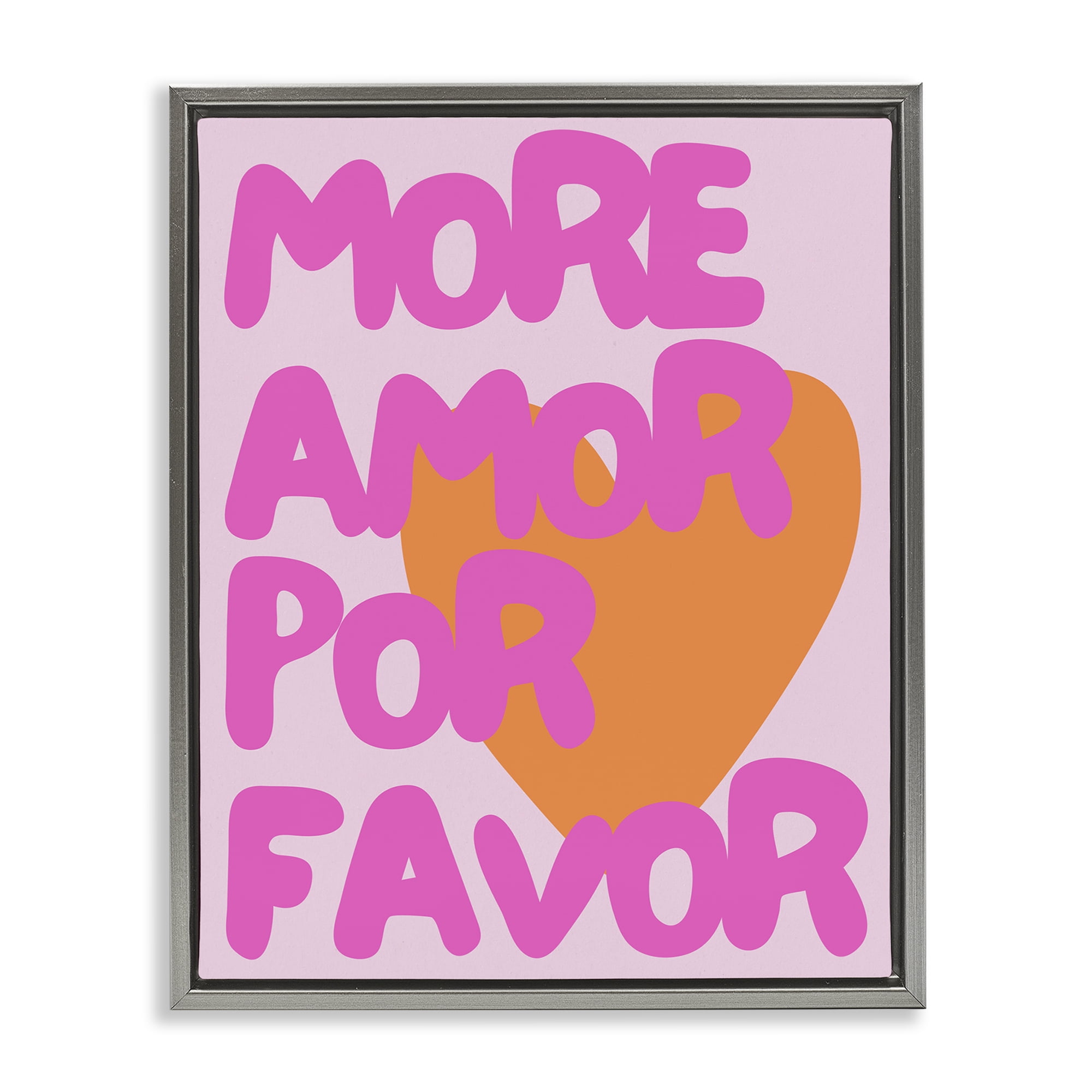Stupell Industries More Amor Por Favor Text & Numbers Painting Gray Floater Framed Canvas Art Print Wall Art, 25 x 31