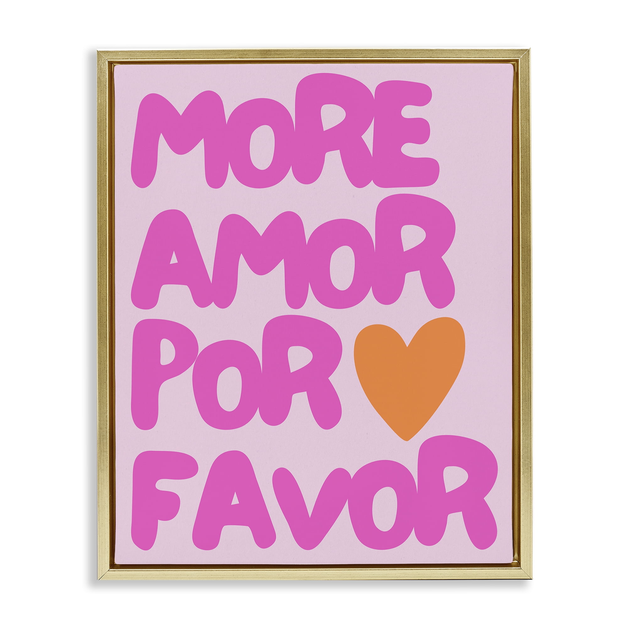 Stupell Industries More Amor with Heart Text & Numbers Painting Gold Floater Framed Canvas Art Print Wall Art, 25 x 31