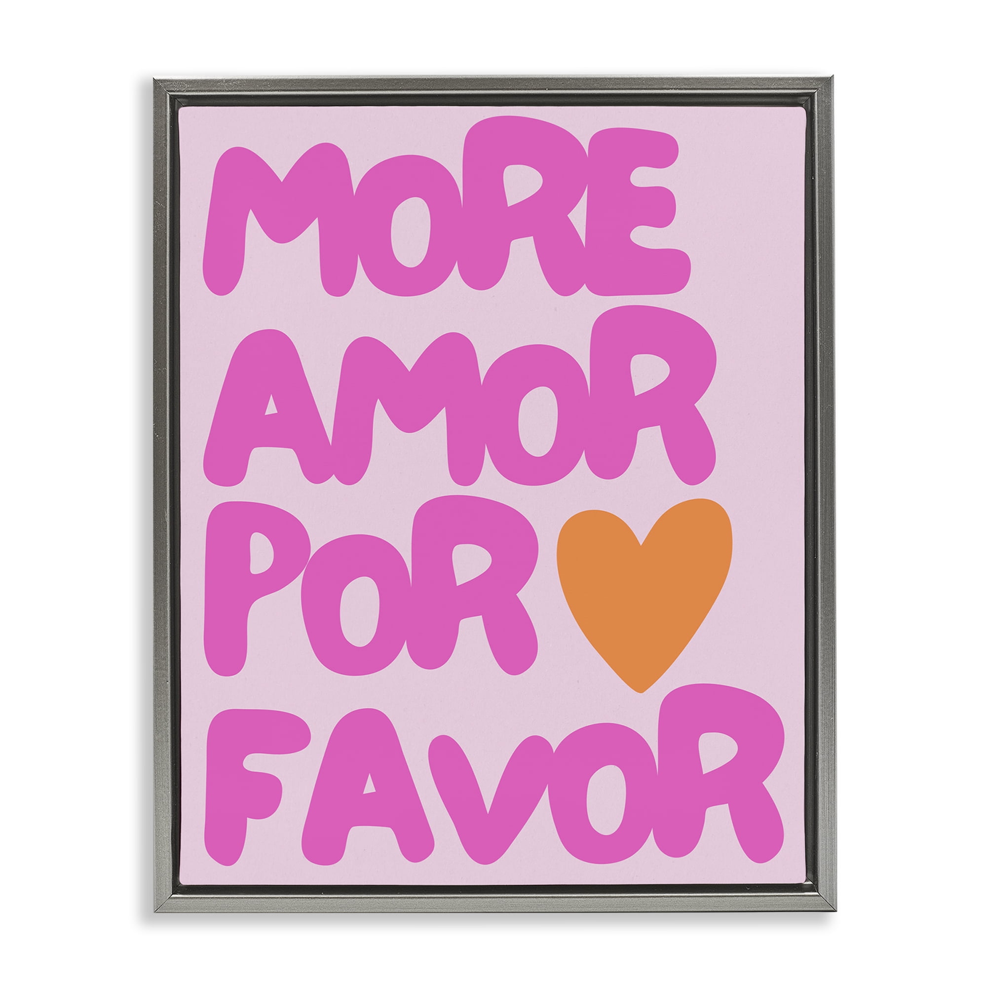 Stupell Industries More Amor with Heart Text & Numbers Painting Gray Floater Framed Canvas Art Print Wall Art, 17 x 21