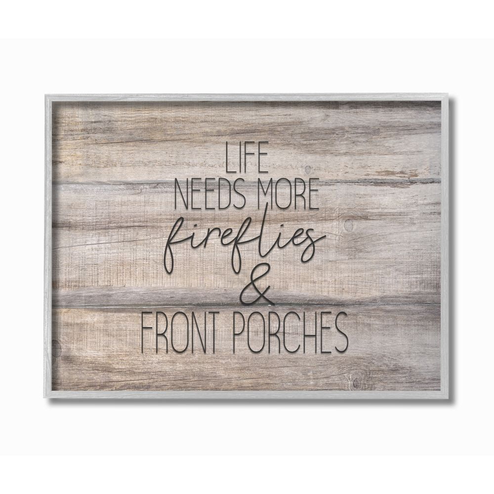 Stupell Industries More Fireflies Country Life Home Wood Textured Word Design Gray Farmhouse Rustic Framed Giclee Texturized Art by Kimberly Allen