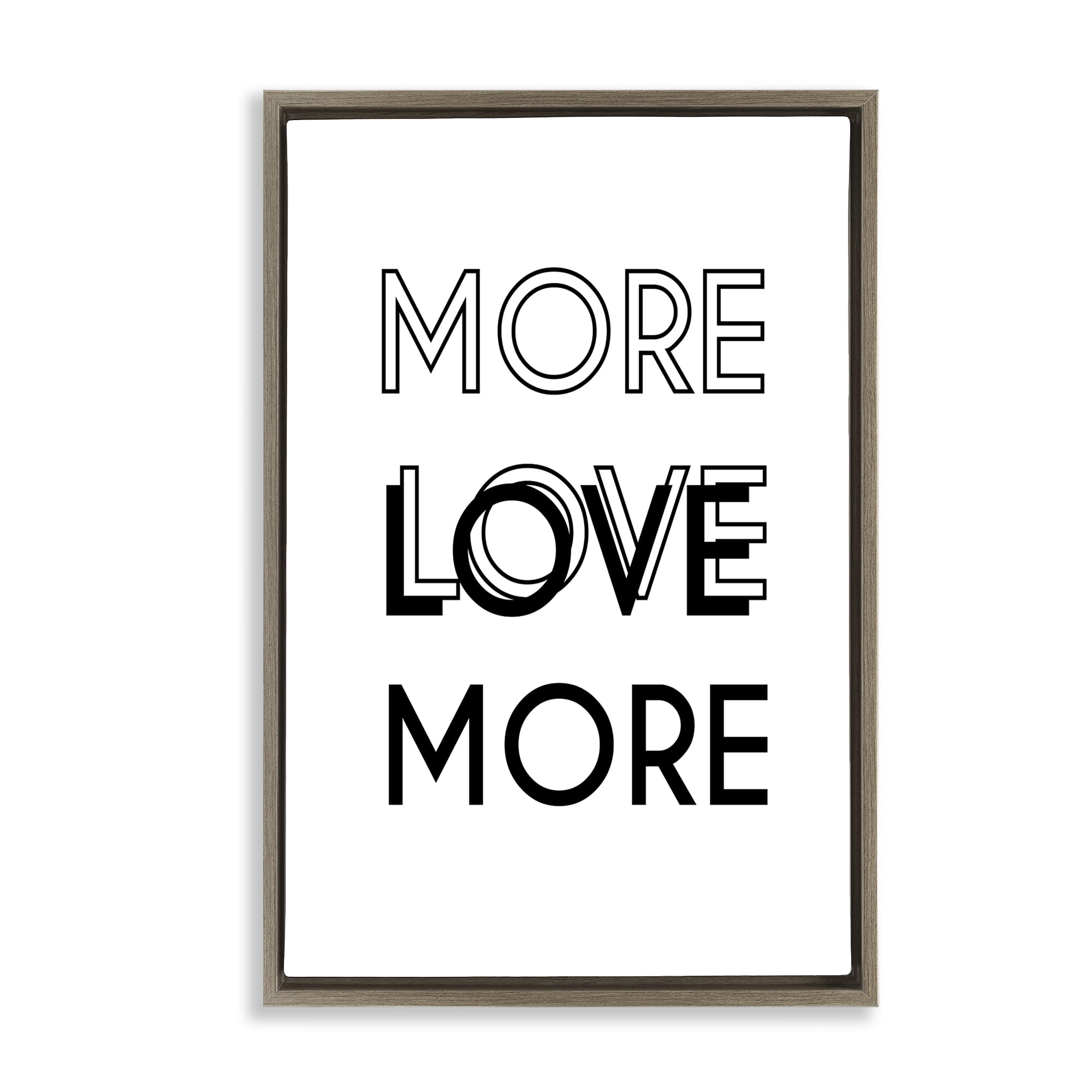 Stupell Industries More Love Typography Text & Numbers Painting Brown Floater Framed Canvas Art Print Wall Art, 17 x 25