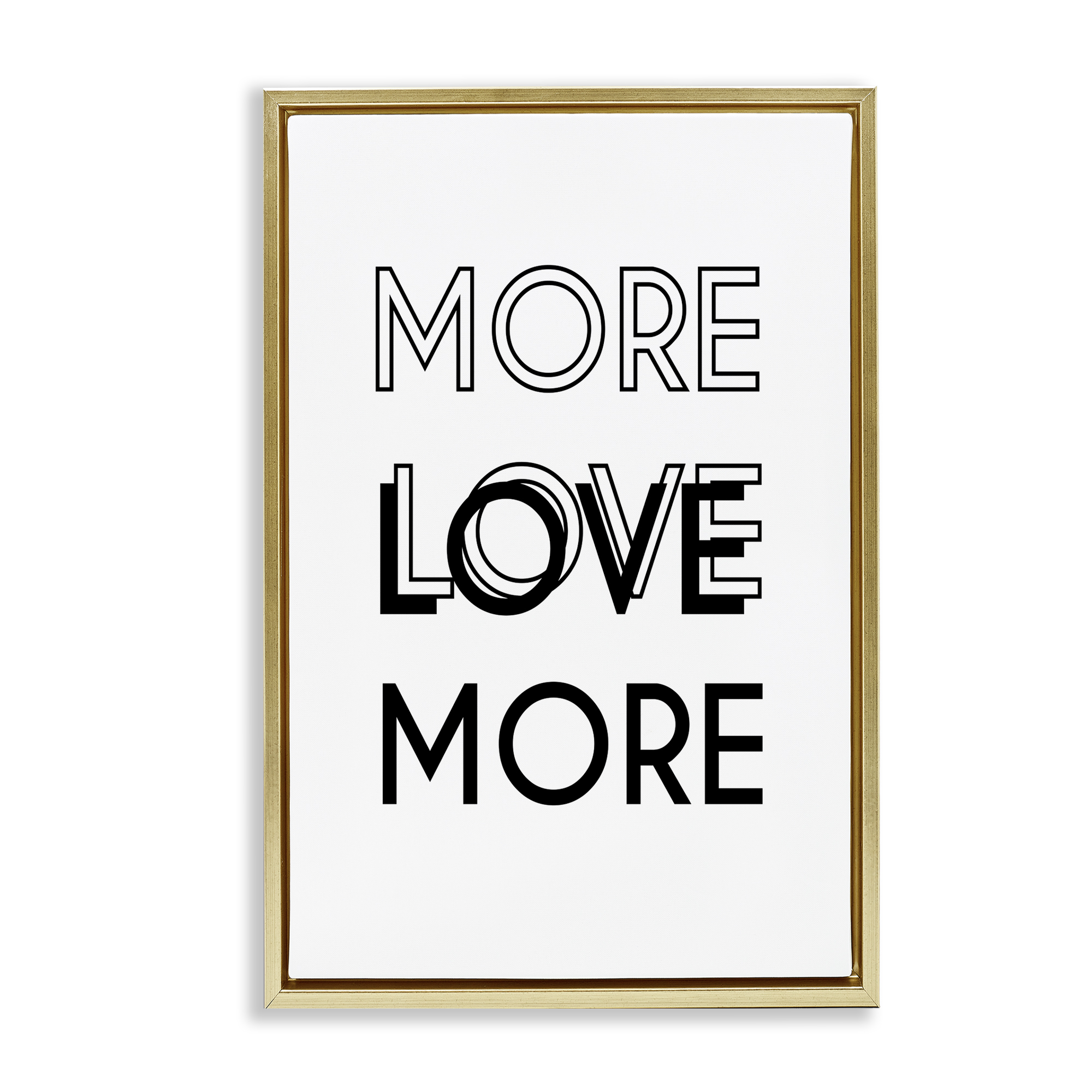 Stupell Industries More Love Typography Text & Numbers Painting Gold Floater Framed Canvas Art Print Wall Art, 21 x 31