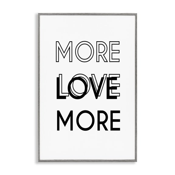 Stupell Industries More Love Typography Text & Numbers Painting Gray Framed Art Print Wall Art, 12 x 18