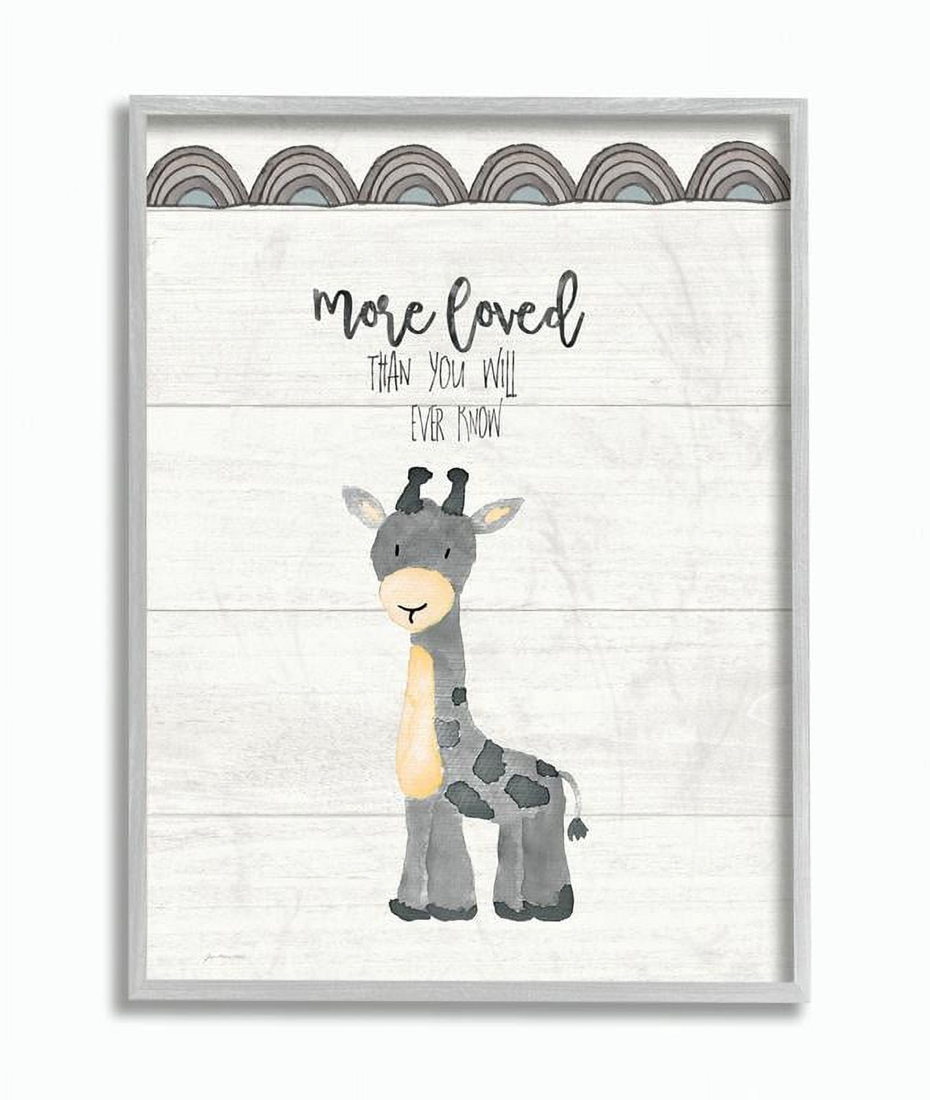 Stupell Industries More Loved Giraffe Cartoon Family Design Graphic Art Gray Framed Art Print Wall Art, 16x20, by Jo Moulton