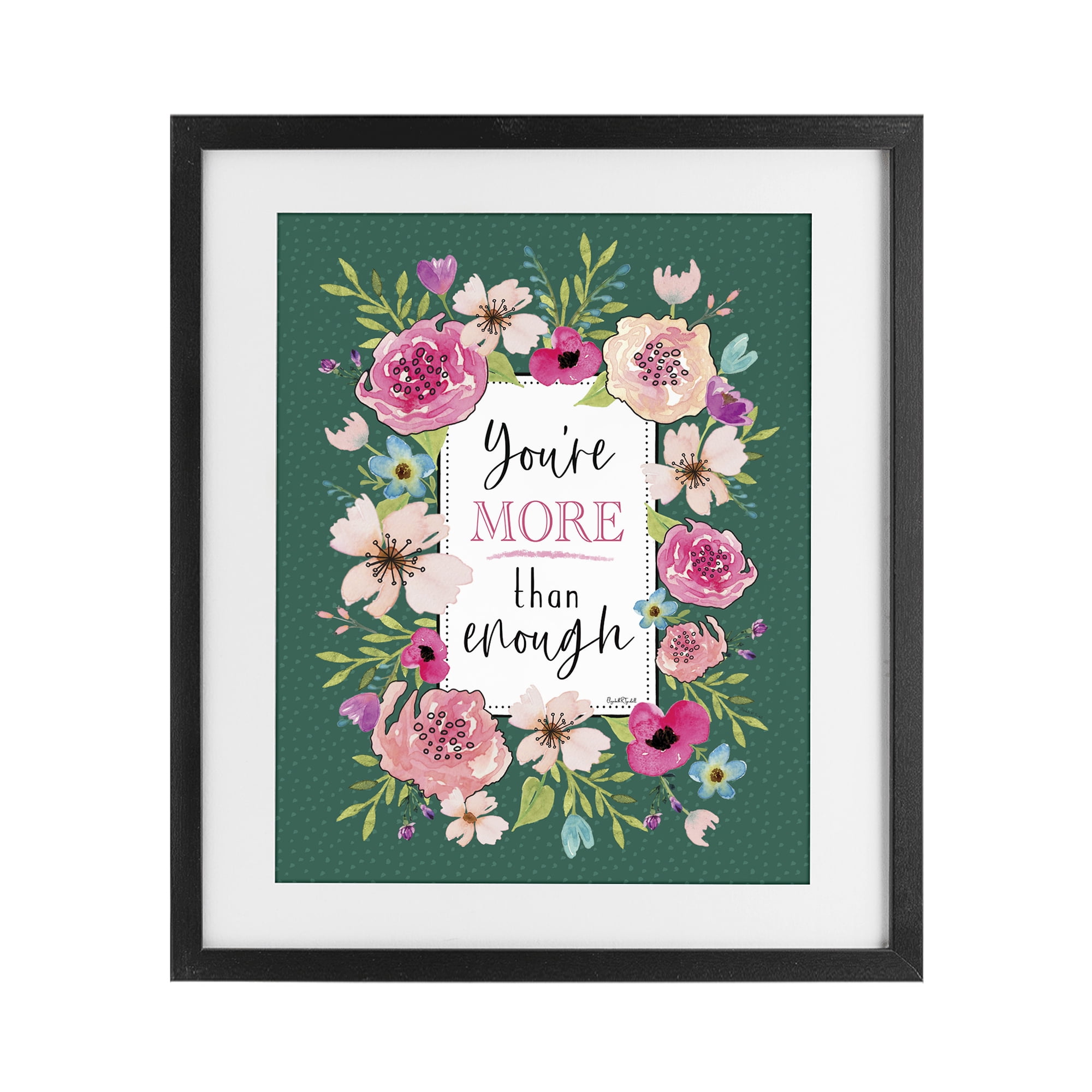 Stupell Industries More Than Enough with Florals Black Framed Print Under Glass, design by Elizabeth Tyndall