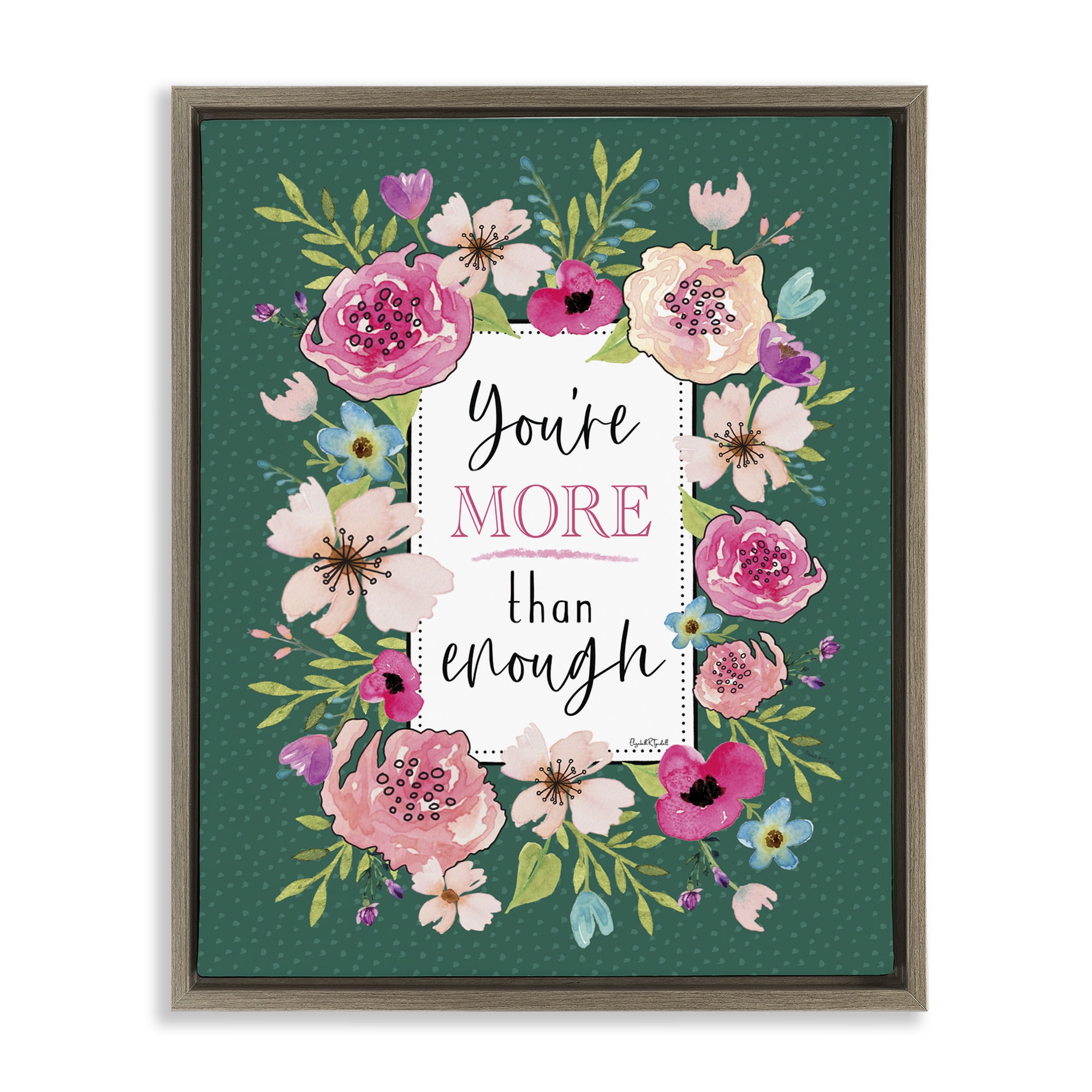 Stupell Industries More Than Enough with Florals Brown Framed Floater Canvas Wall Art, design by Elizabeth Tyndall