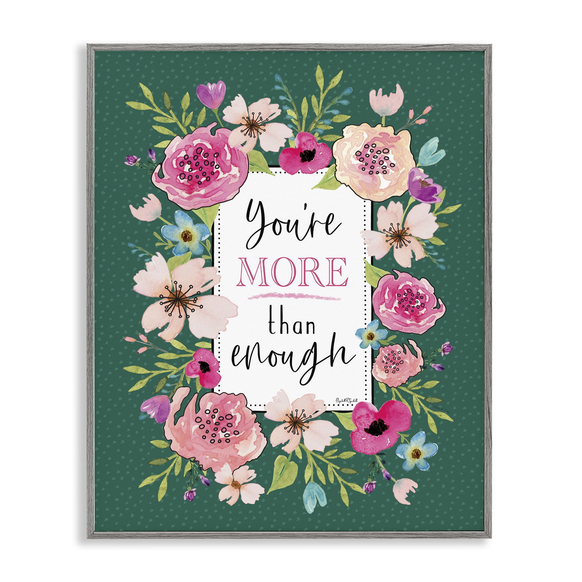 Stupell Industries More Than Enough with Florals Gray Framed Giclee Art, design by Elizabeth Tyndall