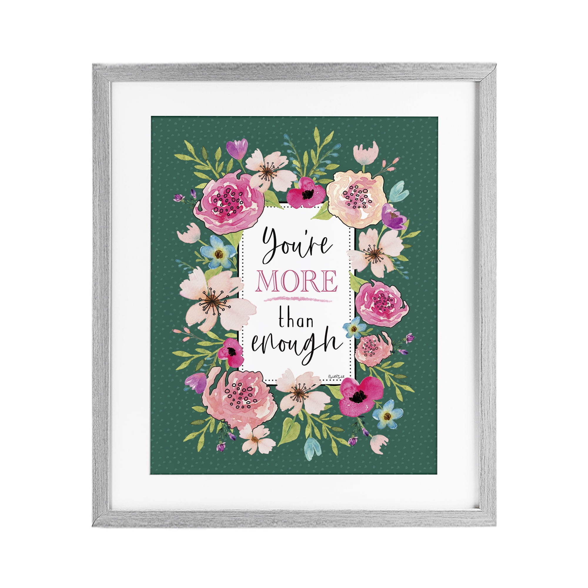 Stupell Industries More Than Enough with Florals Gray Framed Print Under Glass, design by Elizabeth Tyndall