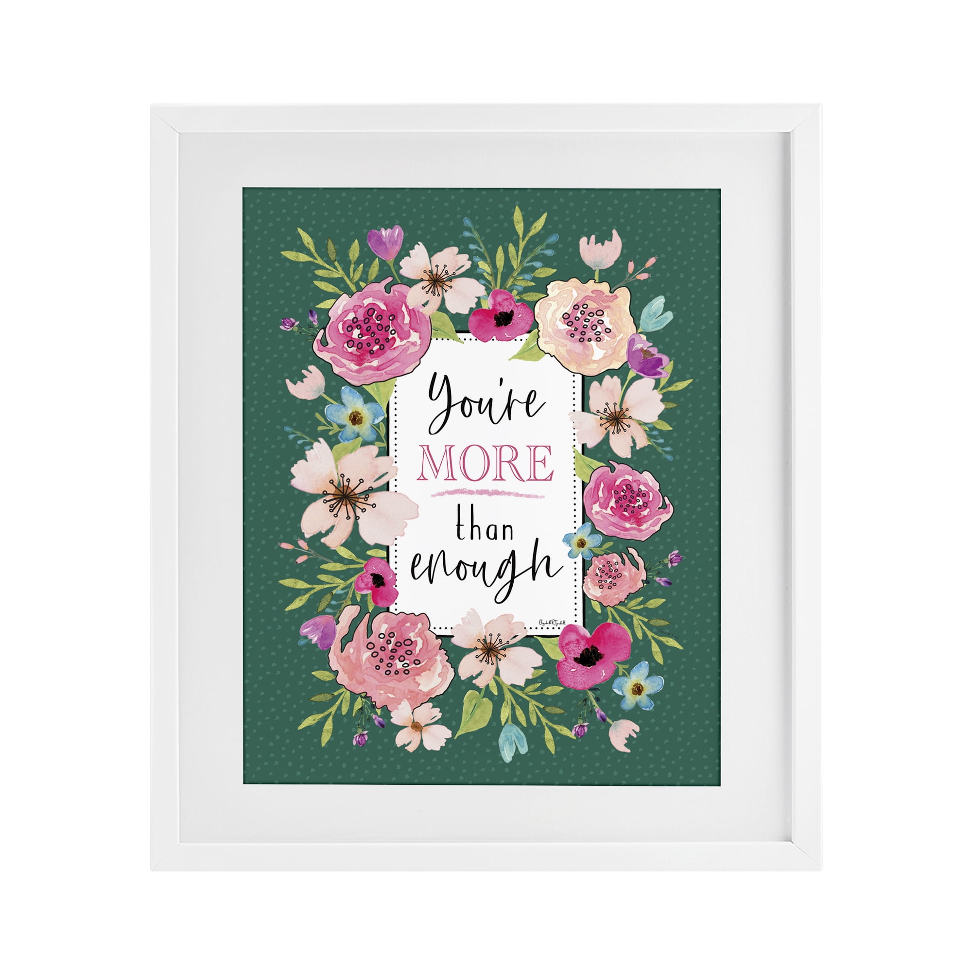 Stupell Industries More Than Enough with Florals White Framed Print Under Glass, design by Elizabeth Tyndall